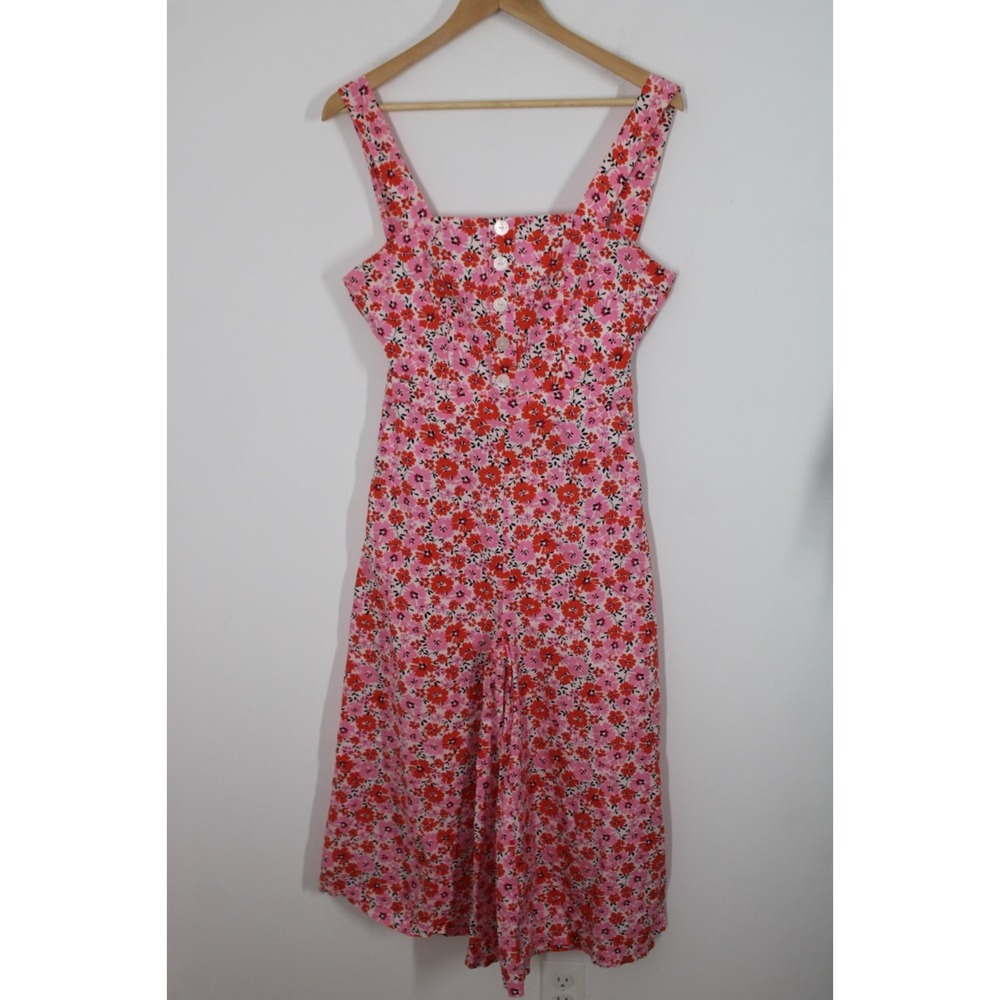 Yumi Kim M Pink Orange Floral Tie-Back Wide Leg Crop Tank Sleeveless Jumpsuit